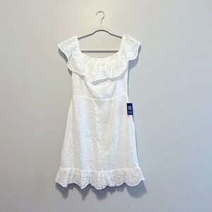 White ruffled floral eyelet off shoulder dress